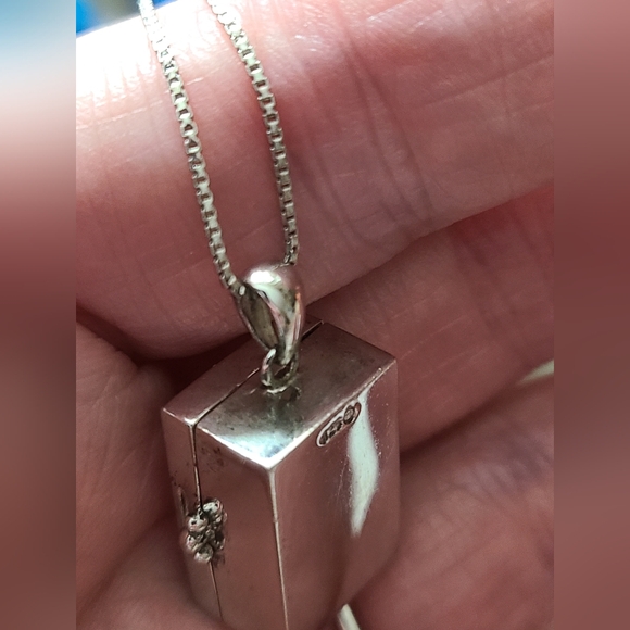 Vintage 925 real diamonds box couple & child necklace 80's photo Locket chain - Picture 5 of 16